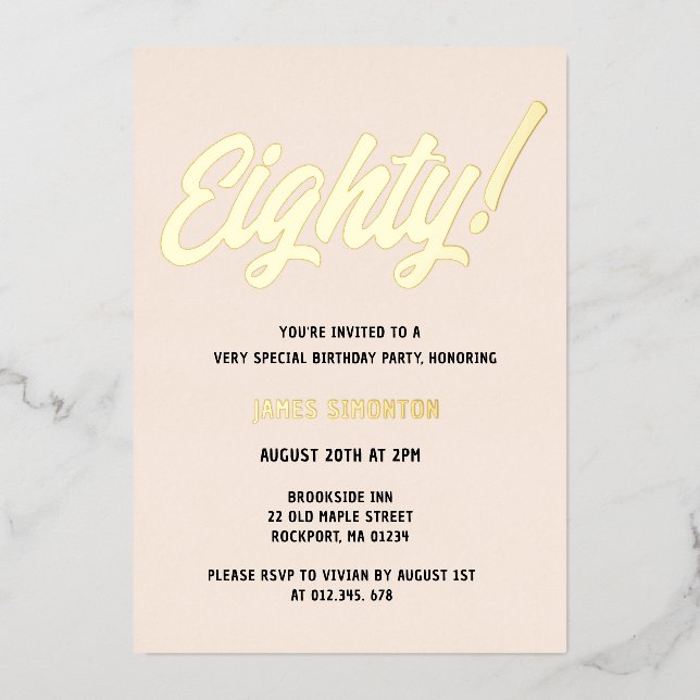 Vintages Goldenes Drehbuch 80. Geburtstagsparty Folieneinladung (Vorderseite)