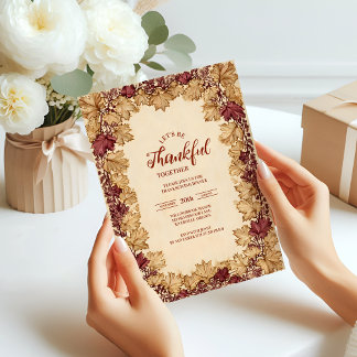 Vintages Goldenes Leaf Erntedank Einladung