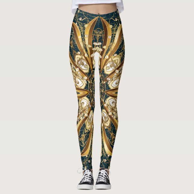 Vintages goldenes Muster, klassisches orientalisch Leggings (Vorderseite)