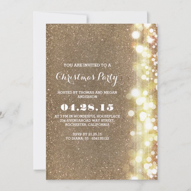 Vintages goldenes Weihnachtsfest im Winter Einladung (Vorderseite)