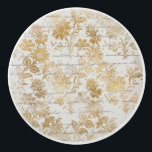 Vintages Goldflor Keramikknauf<br><div class="desc">Das schöne Vintage französische Design hat einen Hintergrund von kursiven Schriften mit eleganten vergoldeten Blume und Stielen.</div>