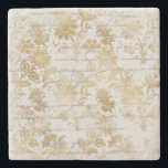 Vintages Goldflor Steinuntersetzer<br><div class="desc">Das schöne Vintage französische Design hat einen Hintergrund von kursiven Schriften mit eleganten vergoldeten Blume und Stielen.</div>