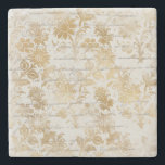 Vintages Goldflor Steinuntersetzer<br><div class="desc">Das schöne Vintage französische Design hat einen Hintergrund von kursiven Schriften mit eleganten vergoldeten Blume und Stielen.</div>
