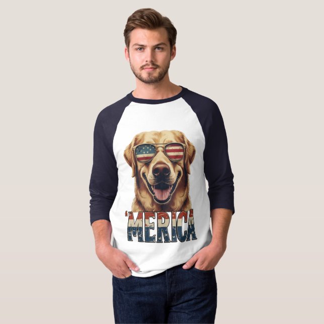 Vintages goldgelbes Retriever Merica 4. july T-Shirt (Vorne ganz)