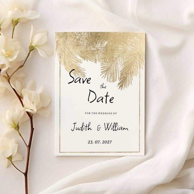 Vintages Goldgold Save the Date Einladung (Vintage script white gold floral Save the Date)