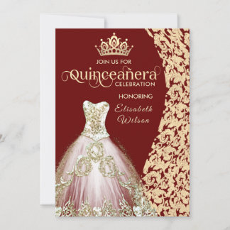 Vintages Goldkleid Damask tiara Quinceañera Einladung