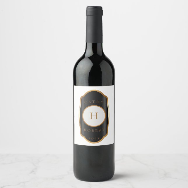 Vintages Goldmonogramm-Weinetikett Weinetikett (Vorderseite)