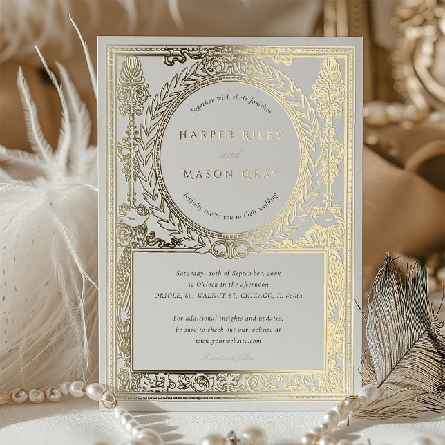 Vintages GoldWedding Verziert Laurel Design Folieneinladung (Von Creator hochgeladen)