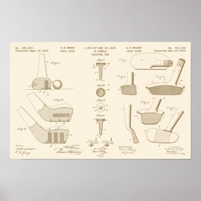 Vintages Golf Patent Poster 2 Sepia (Vorne)