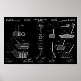 Vintages Golf Patent Poster 2 Weiß auf Schwarz