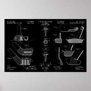 Vintages Golf Patent Poster 2 Weiß auf Schwarz