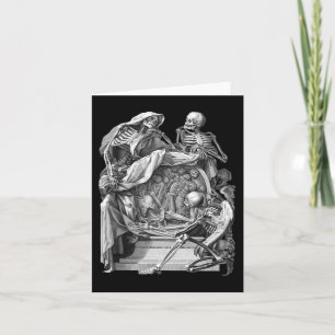 Vintages Goth Skelett Gravur Memento Mori Hallo Karte