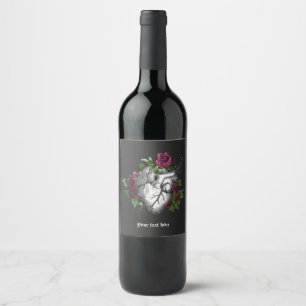 Vintages Gothic Burgund Blumenherz Weinetikett