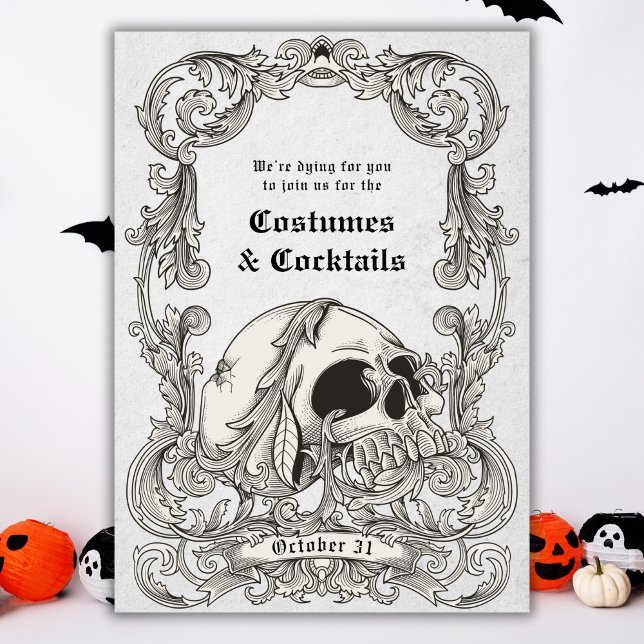 Vintages Gothic Skull Halloween-Kostüm-Party Einladung (Von Creator hochgeladen)