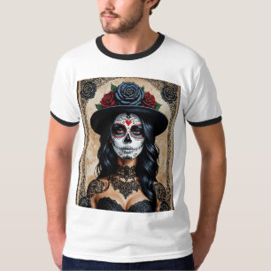Vintages Gothic Sugar Skull Rose Shirt