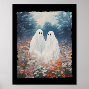 Vintages gotisches BlumenHalloween-Geisterpaar im Poster