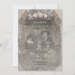 Vintages gotisches Halloween   Rose und Skulpturen Einladung