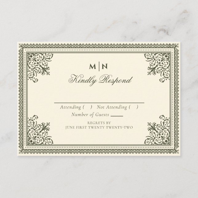 Vintages gotisches Olivenöl Grüne Viktorianische H Begleitkarte (Vorderseite)