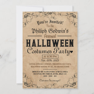 Vintages gotisches rustikales Halloween KostümPart Einladung