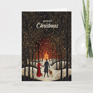Vintages Gouache Winterpaar und Weihnachten der Ki