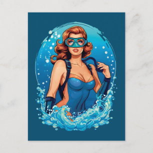 Vintages Grafikdesign Scuba Diver Postkarte