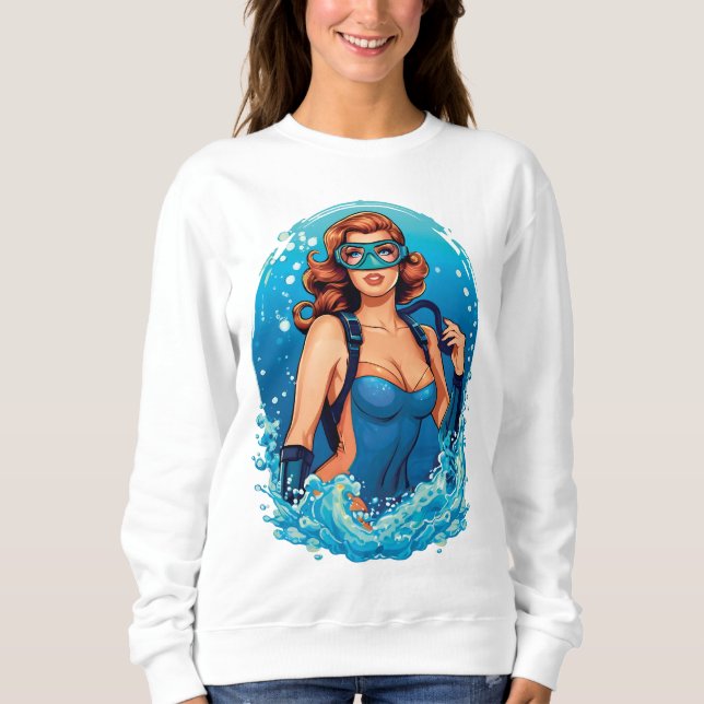 Vintages Grafikdesign Scuba Diver Sweatshirt (Vorderseite)