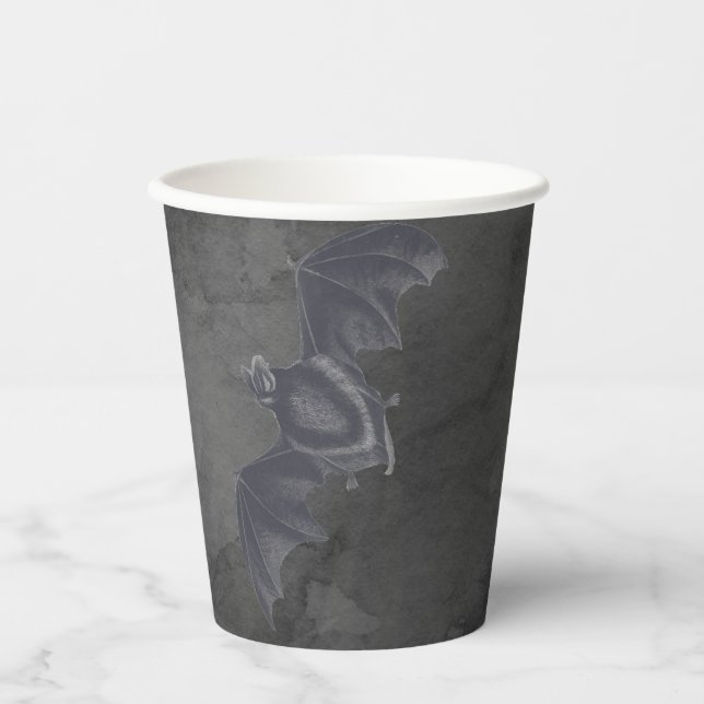 Vintages graues Flying Bat auf grauer Textur Pappbecher (Vorderseite)
