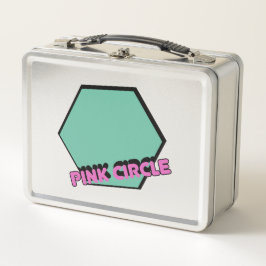 Vintages graues Hexagon mit rosa Circle Text Metall Brotdose