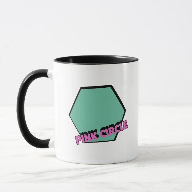 Vintages graues Hexagon mit rosa Circle Text Tasse (Links)