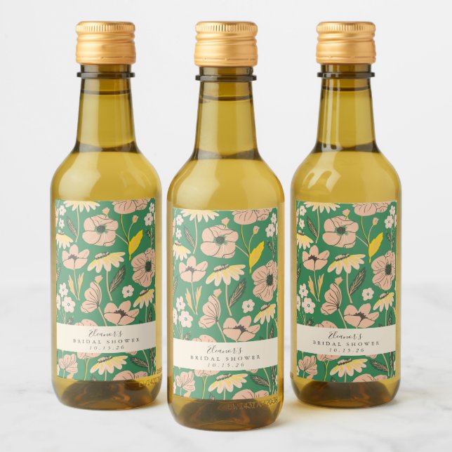 Vintages Green Boho Blumenbenutzerdefiniertes Brau Weinetikett (Flaschen)