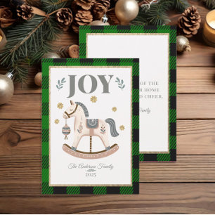 Vintages Green Buffalo Kariert Rocking Horse Joy Feiertagskarte