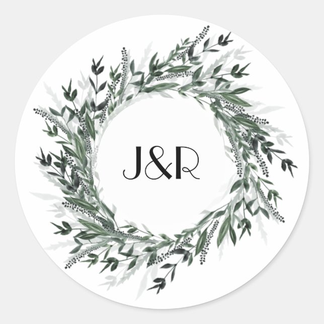Vintages Green Foliage Monogram Lable Runder Aufkleber (Vorderseite)