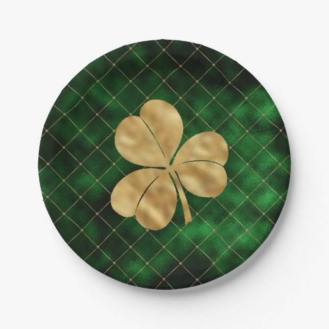 Vintages Green Gold Kleeblatt St Patricks Day Pappteller (Vorderseite)