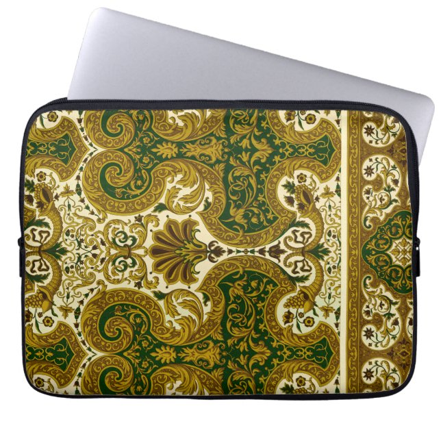 Vintages Green und Gold Floral Muster Laptopschutzhülle (Vorderseite)