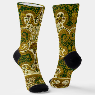 Vintages Green und Gold Floral Muster Socken