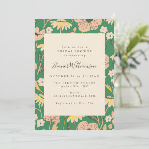 Vintages Green und rosa Floral Einfaches Brautpart Einladung