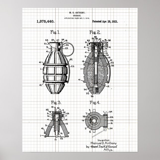 Vintages Grenade Patent Grid Poster (Vorne)