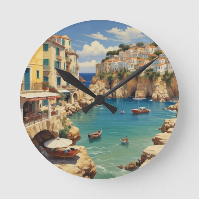 Vintages Griechenland - Insel Korfu Runde Wanduhr (Vorderseite)