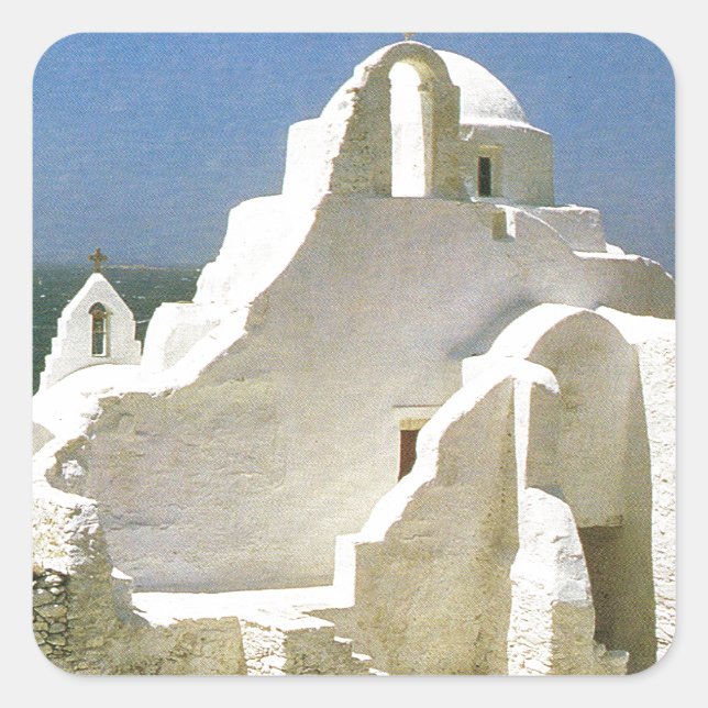 Vintages Griechenland, Myconos, griechisch-orthodo Quadratischer Aufkleber (Vorderseite)