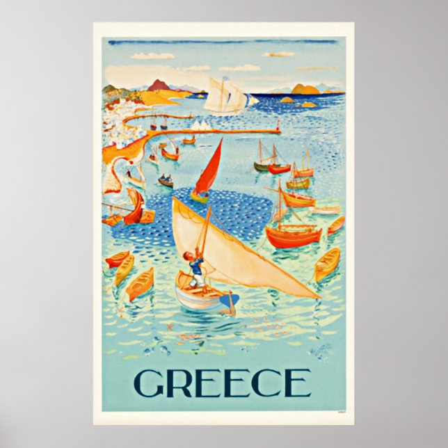Vintages Griechenland Seascape Travel Art Print Poster (Vorne)