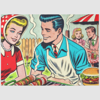 Vintages Grillrestaurant Couple Comic Seidenpapier
