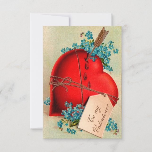 Vintages großes rotes Blutungsherz Valentine Postk Einladung (Vorderseite)