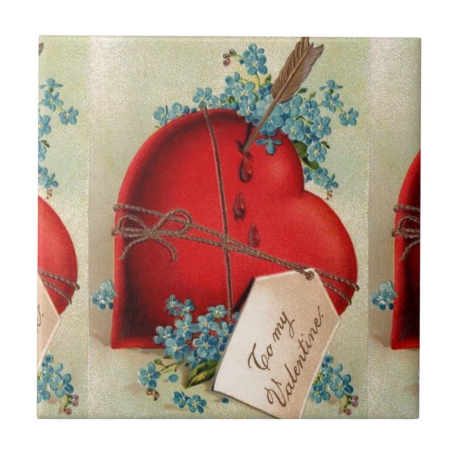 Vintages großes rotes Blutungsherz Valentine Postk Fliese (Vorderseite)
