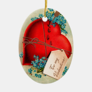 Vintages großes rotes Blutungsherz Valentine Postk Keramikornament