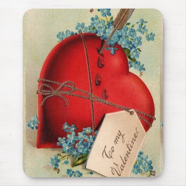 Vintages großes rotes Blutungsherz Valentine Postk Mousepad (Vorne)