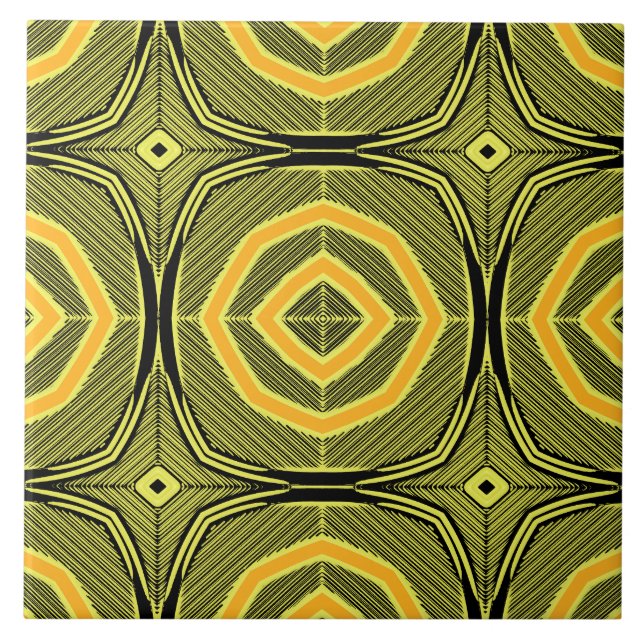 Vintages, grün-gelbes geometrisches Muster Fliese (Vorderseite)