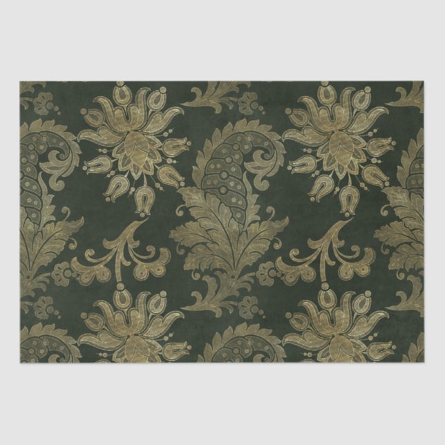 Vintages Grün & Gold Imitate Blumenweihnachtskuche Seidenpapier (Vorderseite)