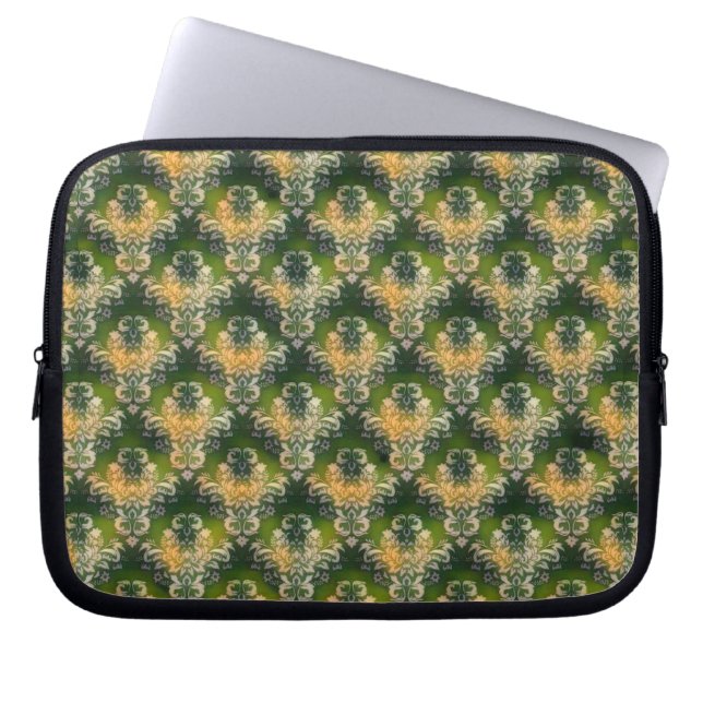 Vintages, grün-orangefarbenes Muster Laptopschutzhülle (Vorderseite)