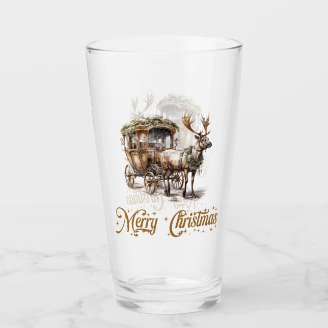 Vintages Grün und goldenes Weihnachtsfest Glas (Vorderseite)