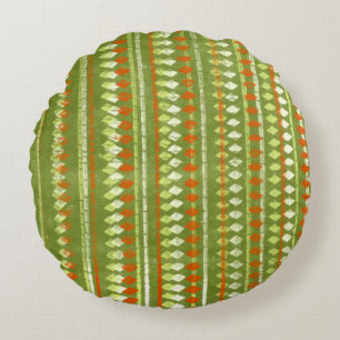 Vintages Grün- und Orangefarbenes Design Rundes Kissen